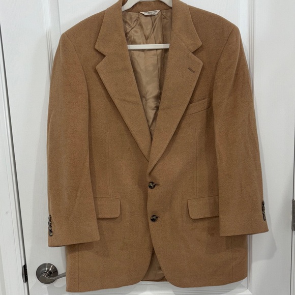 Bill Blass Tan Beige Camel Hair Blazer42R Single Breasted 2 Button Vintage